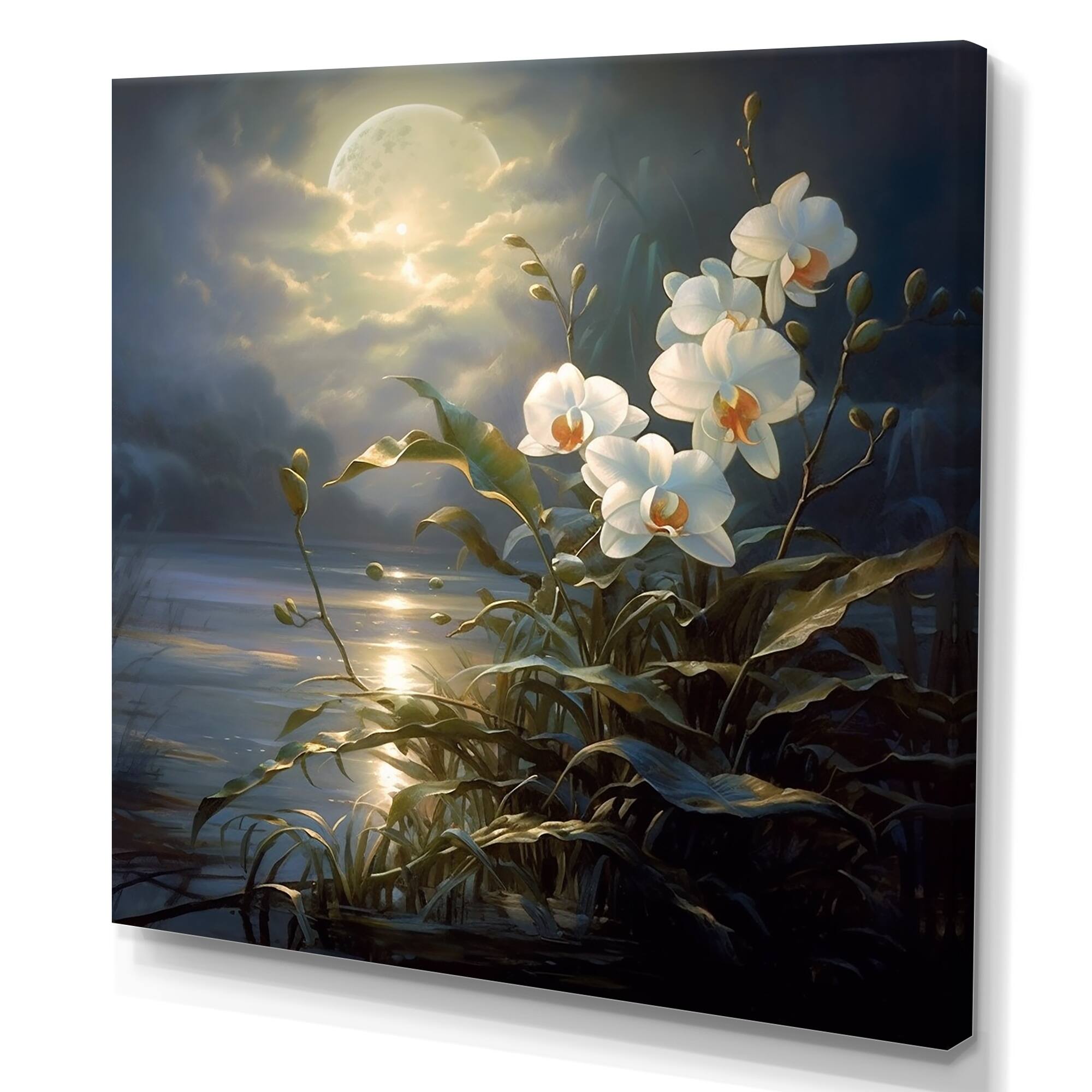 Designart "Orchids Waterscape Moonlight I" Orchids Wall Art Bed Bath